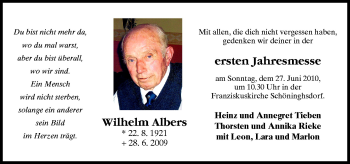 Traueranzeige von Wilhelm Albers von Neue Osnabrücker Zeitung GmbH & Co. KG