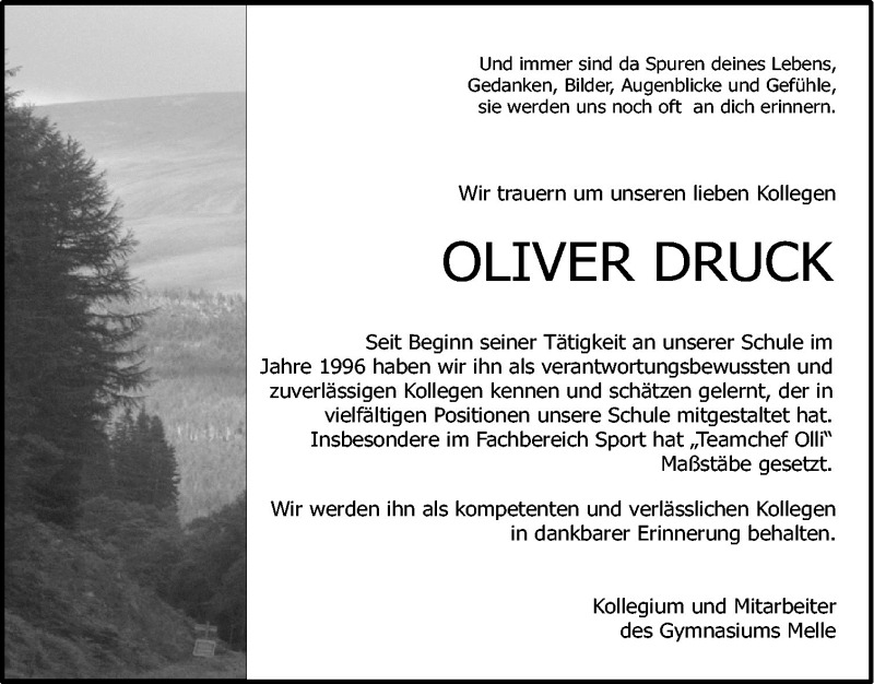 Traueranzeige für Oliver Druck vom 05.06.2010 aus Neue Osnabrücker Zeitung GmbH & Co. KG