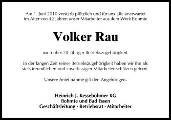 Traueranzeige von Volker Rau von Neue Osnabrücker Zeitung GmbH & Co. KG