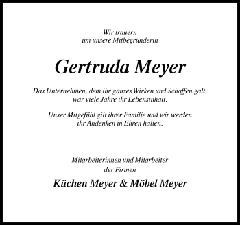 Traueranzeige von Gertruda Meyer von Neue Osnabrücker Zeitung GmbH & Co. KG