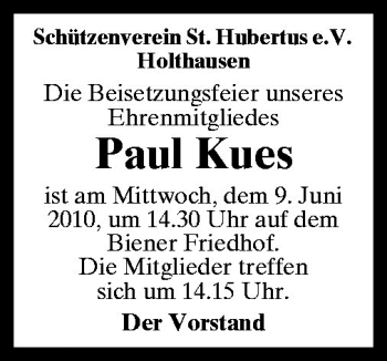 Traueranzeige von Paul Kues von Neue Osnabrücker Zeitung GmbH & Co. KG