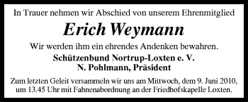 Traueranzeige von Erich Weymann von Neue Osnabrücker Zeitung GmbH & Co. KG