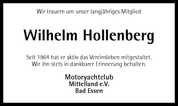 Traueranzeige von Wilhelm Hollenberg von Neue Osnabrücker Zeitung GmbH & Co. KG