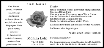 Traueranzeige von Monika Lohe von Neue Osnabrücker Zeitung GmbH & Co. KG