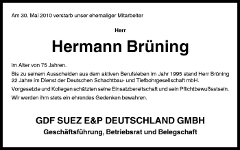 Traueranzeige von Hermann Brüning von Neue Osnabrücker Zeitung GmbH & Co. KG