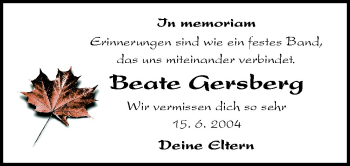 Traueranzeige von Beate Gersberg von Neue Osnabrücker Zeitung GmbH & Co. KG