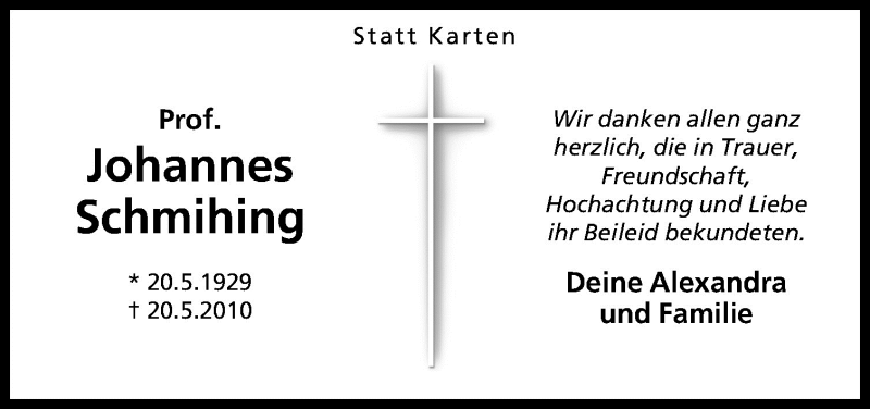  Traueranzeige für Johannes Schmihing vom 19.06.2010 aus Neue Osnabrücker Zeitung GmbH & Co. KG