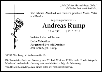 Traueranzeige von Andreas Rump von Neue Osnabrücker Zeitung GmbH & Co. KG