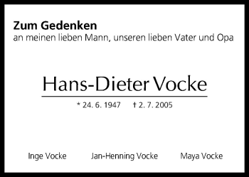Traueranzeige von Hans-Dieter Vocke von Neue Osnabrücker Zeitung GmbH & Co. KG