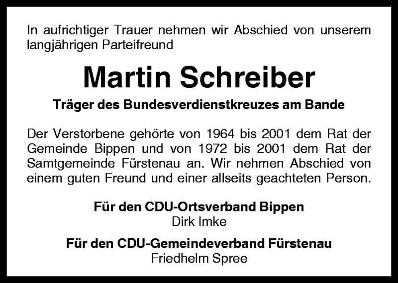  Traueranzeige für Martin Schreiber vom 24.06.2010 aus Neue Osnabrücker Zeitung GmbH & Co. KG