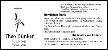 Traueranzeige von Theo Bünker von Neue Osnabrücker Zeitung GmbH & Co. KG