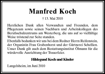 Traueranzeige von Manfred Koch von Neue Osnabrücker Zeitung GmbH & Co. KG