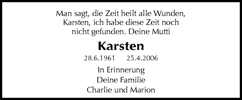  Traueranzeige für Karsten  vom 28.06.2010 aus Neue Osnabrücker Zeitung GmbH & Co. KG