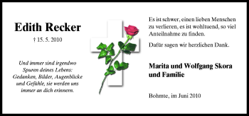 Traueranzeige von Edith Recker von Neue Osnabrücker Zeitung GmbH & Co. KG