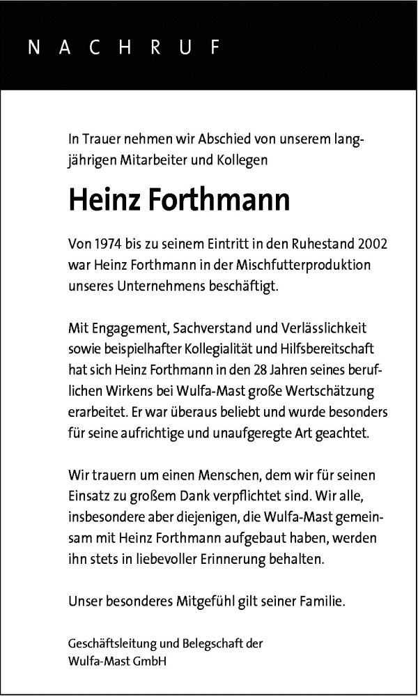  Traueranzeige für Heinz Forthmann vom 08.07.2010 aus Neue Osnabrücker Zeitung GmbH & Co. KG