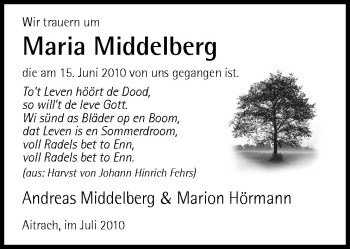 Traueranzeige von Maria Middelberg von Neue Osnabrücker Zeitung GmbH & Co. KG