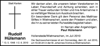 Traueranzeige von Rudolf Hülsmann von Neue Osnabrücker Zeitung GmbH & Co. KG