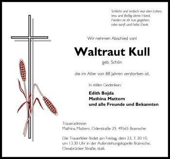 Traueranzeige von Waltraut Kull von Neue Osnabrücker Zeitung GmbH & Co. KG