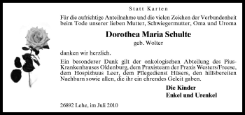 Traueranzeige von Dorothea Maria Schulte von Neue Osnabrücker Zeitung GmbH & Co. KG