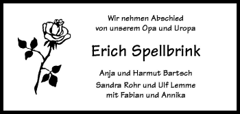 Traueranzeige von Erich Spellbrink von Neue Osnabrücker Zeitung GmbH & Co. KG