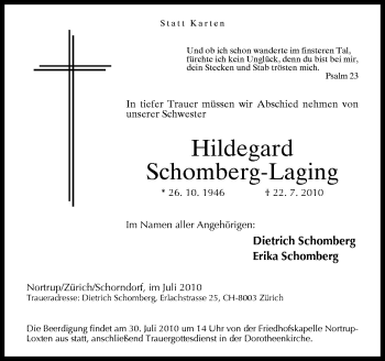 Traueranzeige von Hildegard Schomberg-Laging von Neue Osnabrücker Zeitung GmbH & Co. KG