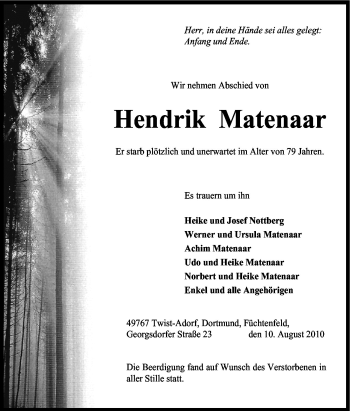 Traueranzeige von Hendrik Matenaar von Neue Osnabrücker Zeitung GmbH & Co. KG