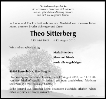 Traueranzeige von Theo Sitterberg von Neue Osnabrücker Zeitung GmbH & Co. KG