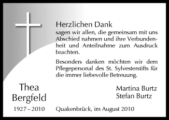 Traueranzeige von Thea Bergfeld von Neue Osnabrücker Zeitung GmbH & Co. KG