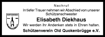 Traueranzeige von Elisabeth Diekhaus von Neue Osnabrücker Zeitung GmbH & Co. KG
