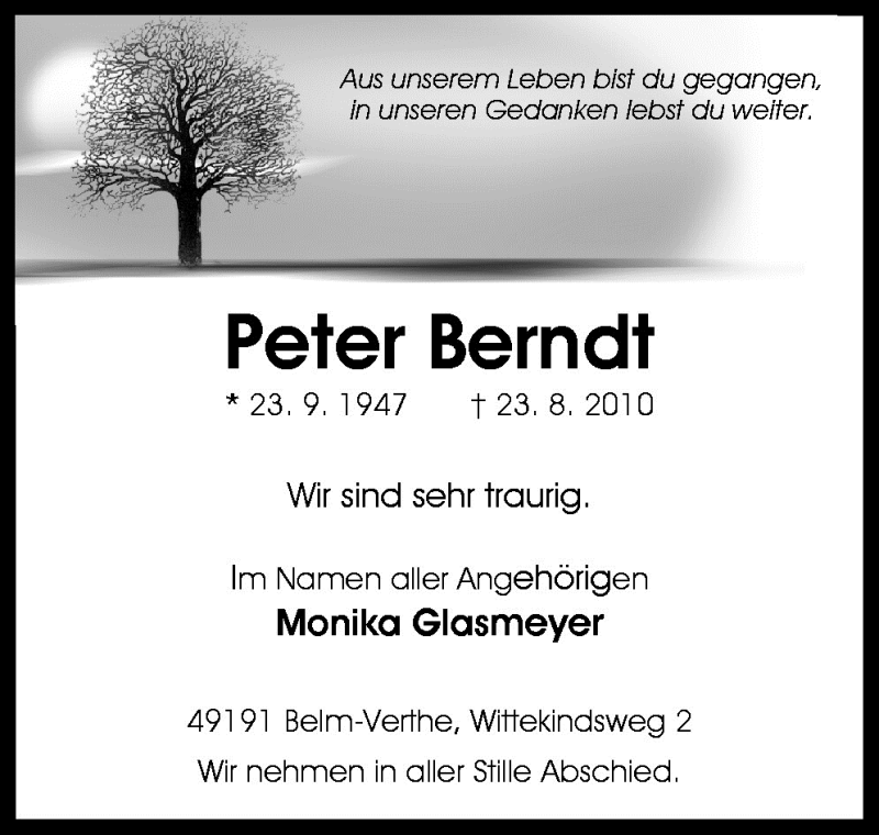  Traueranzeige für Peter Berndt vom 26.08.2010 aus Neue Osnabrücker Zeitung GmbH & Co. KG