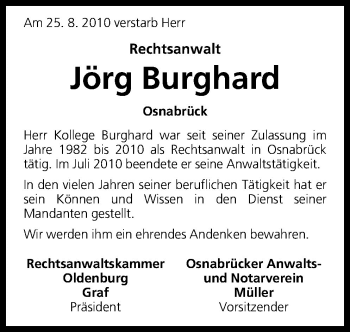 Traueranzeige von Jörg Burghard von Neue Osnabrücker Zeitung GmbH & Co. KG