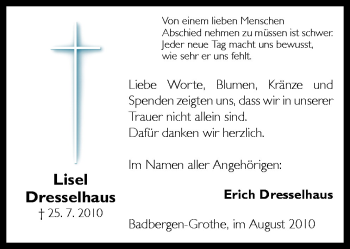 Traueranzeige von Lisel Dresselhaus von Neue Osnabrücker Zeitung GmbH & Co. KG