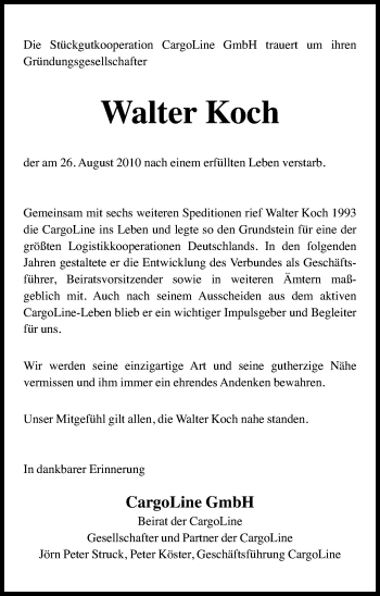 Traueranzeige von Walter Koch von Neue Osnabrücker Zeitung GmbH & Co. KG