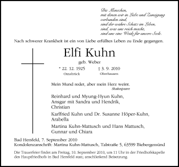 Traueranzeige von Efli Kuhn von Neue Osnabrücker Zeitung GmbH & Co. KG
