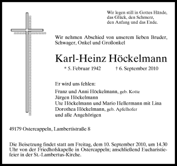 Traueranzeige von Karl-Heinz Höckelmann von Neue Osnabrücker Zeitung GmbH & Co. KG