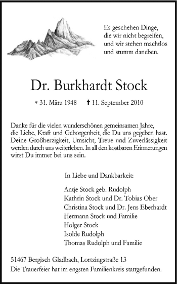 Traueranzeige von Burkhardt Stock von Neue Osnabrücker Zeitung GmbH & Co. KG