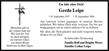 Traueranzeige von Gerda Leipe von Neue Osnabrücker Zeitung GmbH & Co. KG