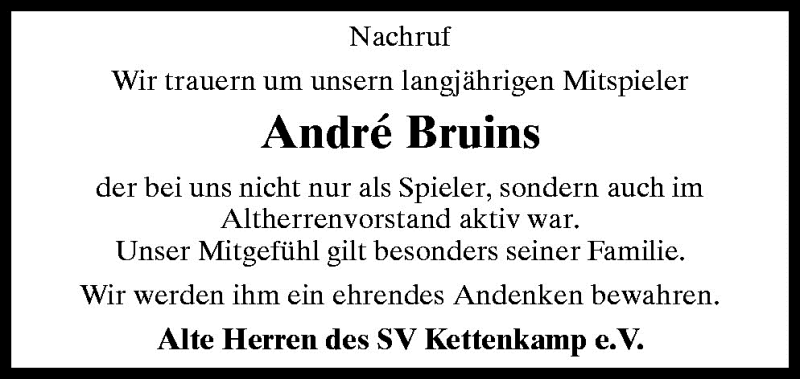  Traueranzeige für André Bruins vom 29.09.2010 aus Neue Osnabrücker Zeitung GmbH & Co. KG