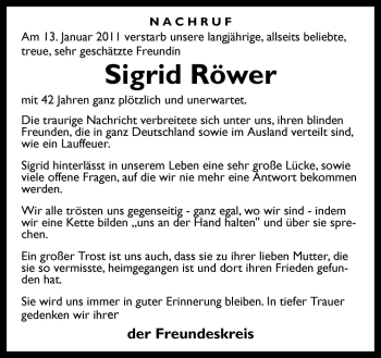 Traueranzeige von Sigrid Röwer von Neue Osnabrücker Zeitung GmbH & Co. KG