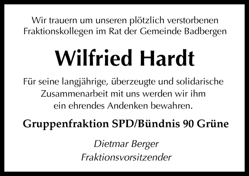  Traueranzeige für Wilfried Hardt vom 25.01.2011 aus Neue Osnabrücker Zeitung GmbH & Co. KG