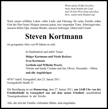 Traueranzeige von Steven Kortmann von Neue Osnabrücker Zeitung GmbH & Co. KG