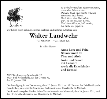 Traueranzeige von Walter Landwehr von Neue Osnabrücker Zeitung GmbH & Co. KG