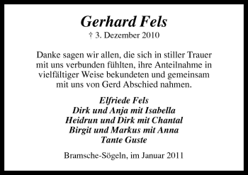 Traueranzeige von Gerhard Fels von Neue Osnabrücker Zeitung GmbH & Co. KG
