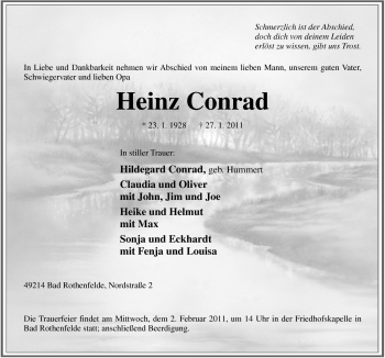 Traueranzeige von Heinz Conrad von Neue Osnabrücker Zeitung GmbH & Co. KG