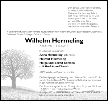Traueranzeige von Wilhelm Hermeling von Neue Osnabrücker Zeitung GmbH & Co. KG
