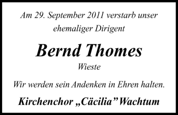 Traueranzeige von Bernd Thomes von Neue Osnabrücker Zeitung GmbH & Co. KG