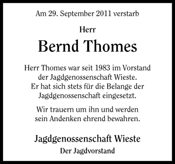 Traueranzeige von Bernd Thomes von Neue Osnabrücker Zeitung GmbH & Co. KG