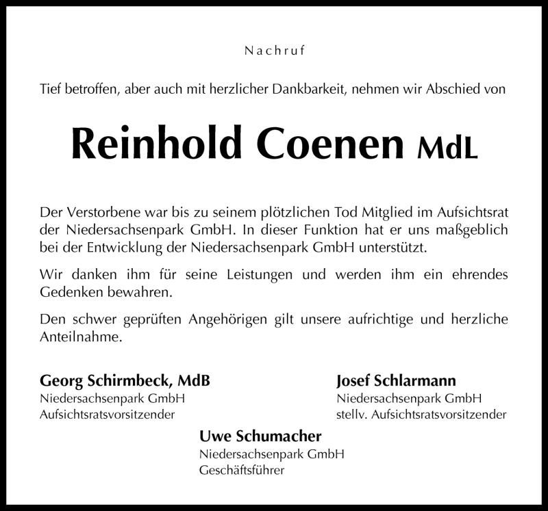  Traueranzeige für Reinhold Coenen vom 08.10.2011 aus Neue Osnabrücker Zeitung GmbH & Co. KG