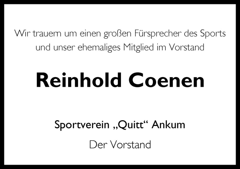  Traueranzeige für Reinhold Coenen vom 10.10.2011 aus Neue Osnabrücker Zeitung GmbH & Co. KG