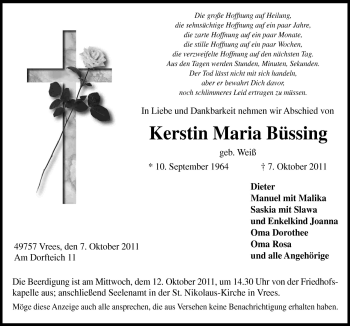 Traueranzeige von Kerstin Maria Büssing von Neue Osnabrücker Zeitung GmbH & Co. KG